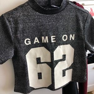 H&M Sparkly Crop Top Mock Neck